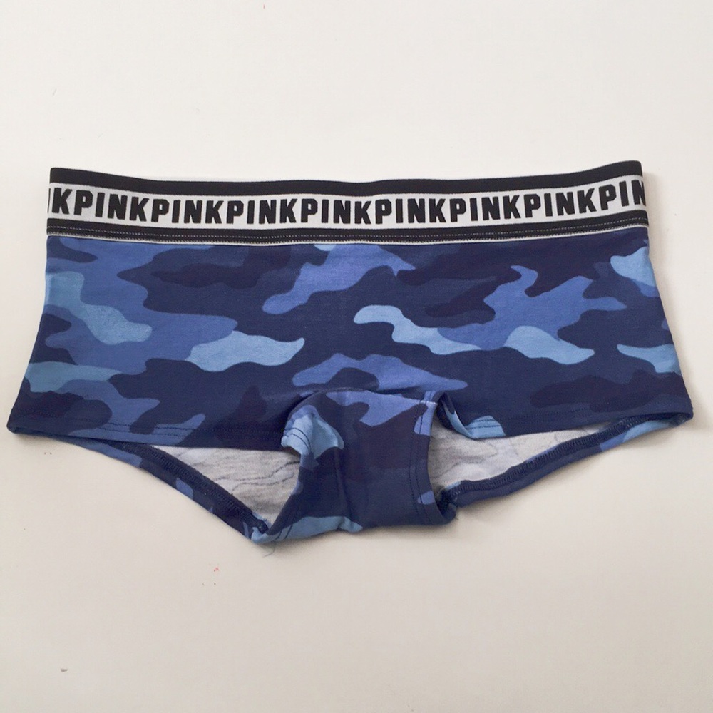 VS Pink logo waist blue Camo Boyshort panty